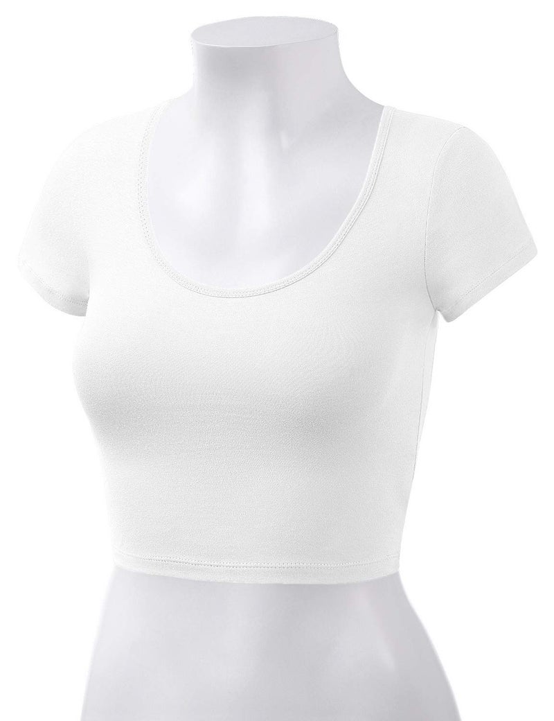 HATOPANTS Women's Cotton Crop Tops Short Sleeve Scoop Neck Stretchy Casual Shirt White M - Image 4